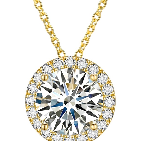 1CT Moissanite Halo Necklace 18K Gold w/ GRA Cert